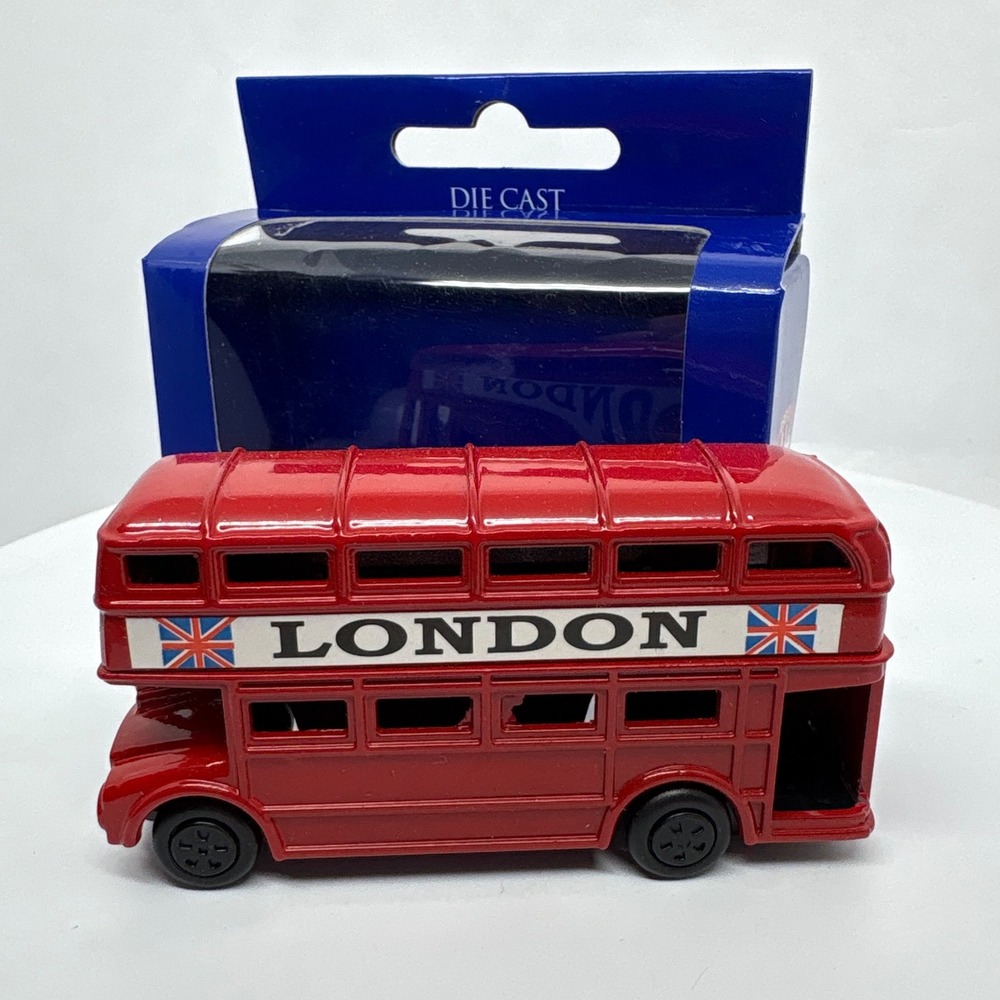 Red London Double Decker Bus Die Cast Moving Wheels Great Britain Souvenir 3.5"